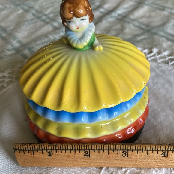 Vtg. doll dresser container/decoration, perfect—blk, or, yel, blue, gr, br.  $20 - Picture 9 of 10
